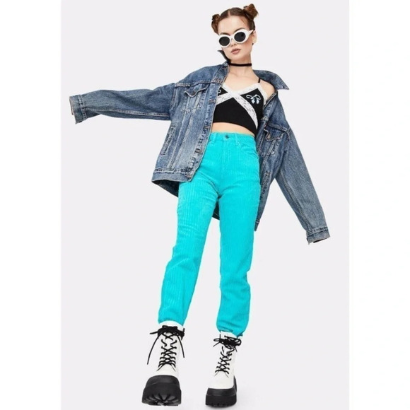 Free People X‎ Ragged Priest jumbo Corduroy Dad Jeans TURQUOISE size 24 - Picture 3 of 13